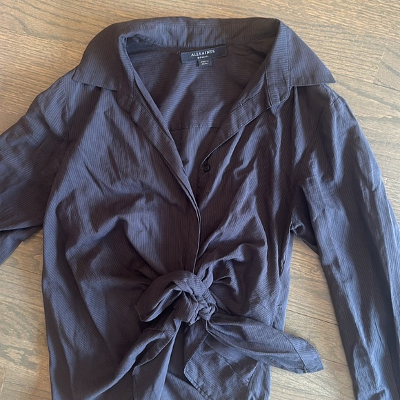 All Saints Black long sleeve Button up Shirt w/ Tie Front - Size XS - Picture 3 of 7
